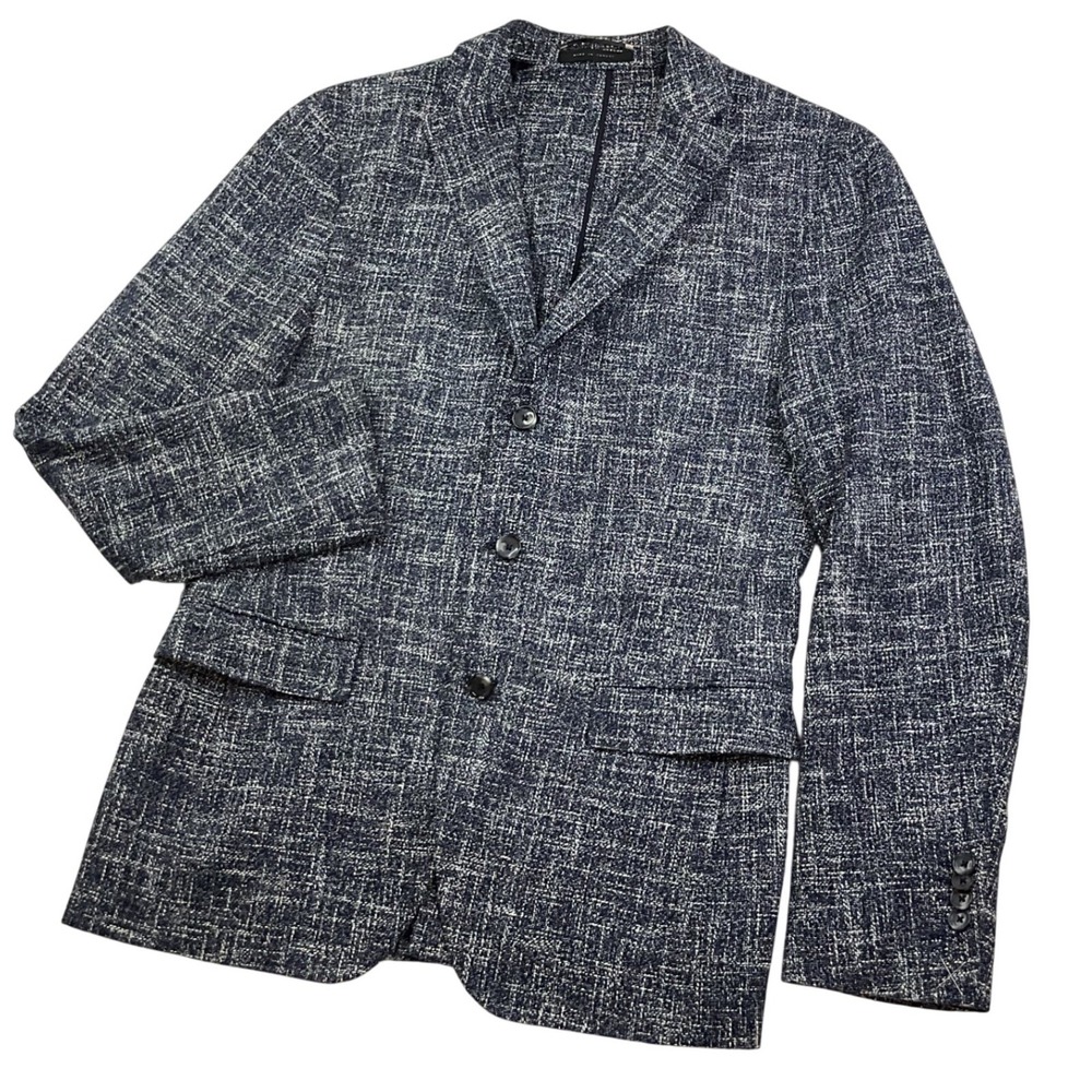Hugo Boss Tailored Mens Navy White Textured 3 Button Blazer Sport Coat Turkey
